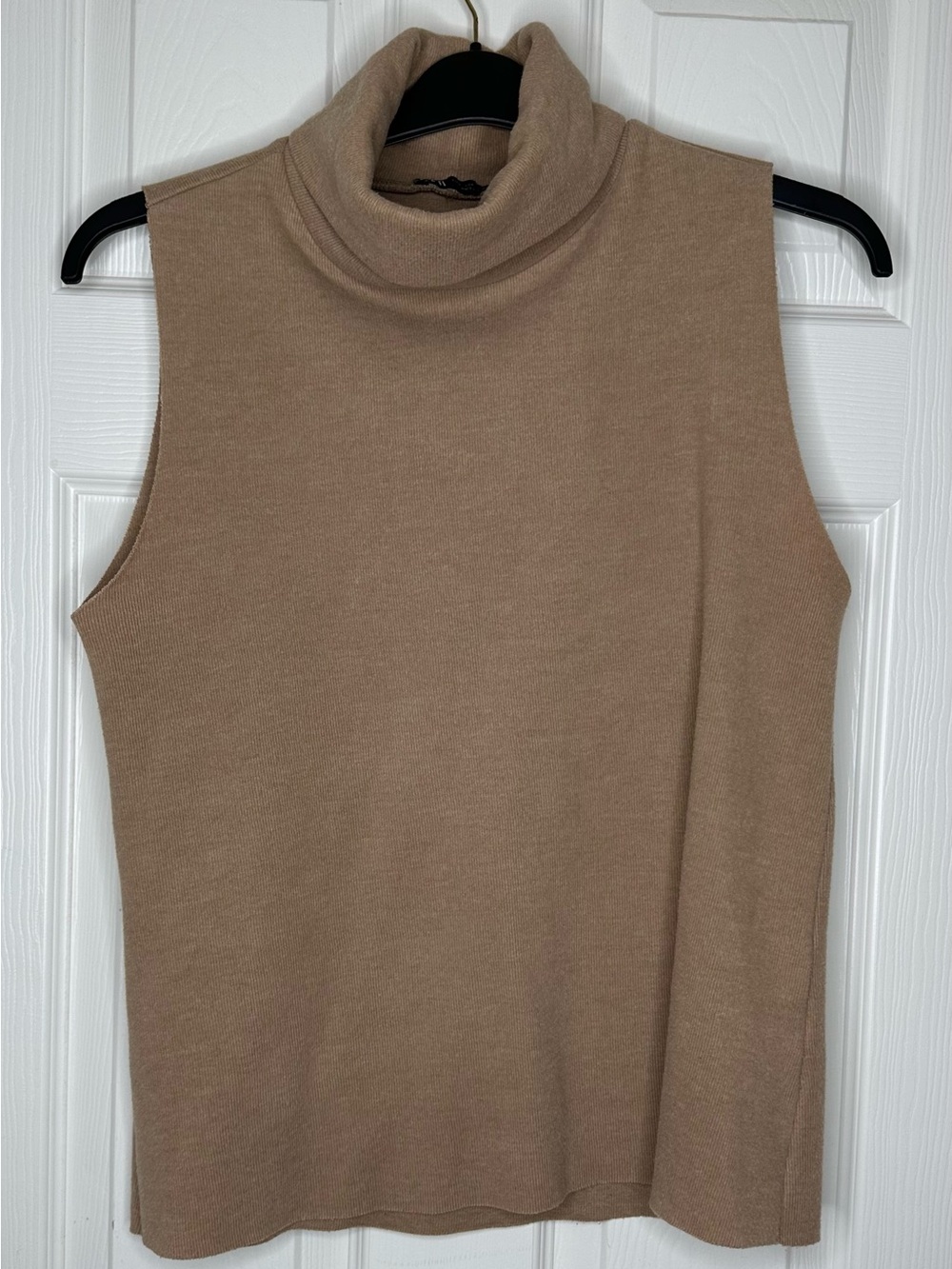 Zara Sleeveless Turtleneck Knit Top in Camel